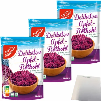 Produktbild von Gut & Günstig Delikatess Apfelrotkohl fruchtig-frisch tafelfertig 3er Pack (3x400g Packung) + usy Block
