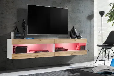 Obrázek produktu pro Nástěnná skříňka, Tivoli SET4, bílá/wotan, šířka 200 cm x výška 41 cm x hloubka 35 cm, LED RGB, do obývacího pokoje, ložnice
