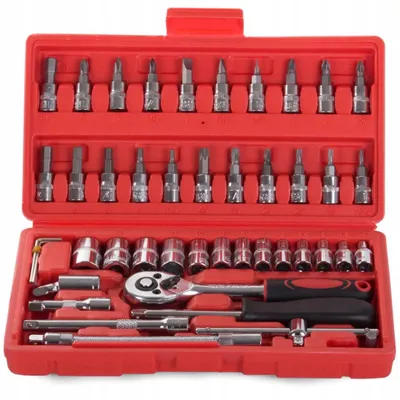 Produktbild von Steckschlüsselsatz 46-tlg. 1/4 Zoll Ratschenkasten Werkzeugset mit Bits Cr-V