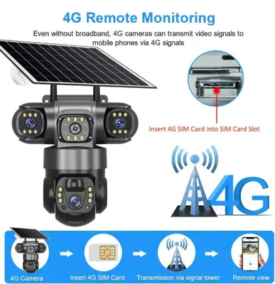 Produktbild von Solar-Kamera 4G SIM Outdoor 3 Objektive 3 Bildschirme 10-facher Zoom PIR-Bewegungsmelder Wasserdicht Nachtsicht CCTV-Sicherheitsschutz