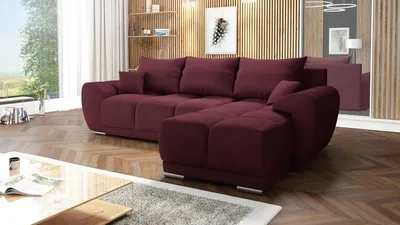 Produktbild von Velvet Ecksofa in L-Form – Kastanienbraun Sofa – Couch mit Stauraum und Kissen - Ausziehbares Schlafsofa – Sofa mit Schlaffunktion - Schlafsofa mit Bettkasten – Gästebett – 289 x 189 cm