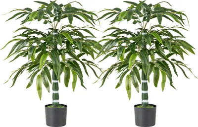 Produktbild von 2er-Set künstlichen Bambus-Bäumen, 100cm hohe künstliche Topfpflanzen mit verstellbaren Ästen & realistischem Trockenmoos, Dekobäume, Grün