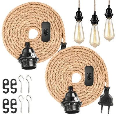 Produktbild von 2 Stück E27 Lampenfassung mit Stecker, 4.5M Lampenfassung Pendelleuchte, Hängelampe Mit Stecker, Vintage Lampenkabel, E27 Lampenfassung für Dining Hall Home Farmhouse Home Loft - Ohne Glühbirne