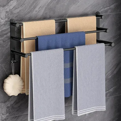Obrázok produktu pre Držiak na uteráky, 60 cm, čierna farba, nehrdzavejúca oceľ SUS304, bez vŕtania, stojací, na upevnenie na stenu, vhodný do kúpeľne alebo kuchyne