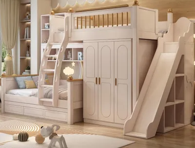 Produktbild von Doppelstockbett Holz weiß mit Rutsche Etagenbett Kinderbett Jugendbett