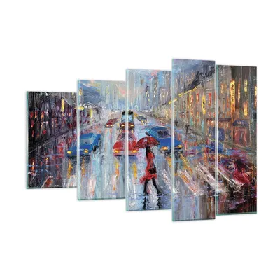 Produktbild von Bilder auf glas - 5 Teile - Acryl Stadt Regen - 150x100cm - Glasbilder - Wandbilder - Bilder - zum Aufhängen bereit - Wanddekoration aus Glas - Glas Bilder - Wandbild auf Glas - GEG150x100-4251