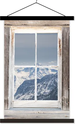 Produktbild von MuchoWow® Textilposter Durchschaubar - Holz - Berge 120x180 cm mit schwarzem Rahmen - Fotos