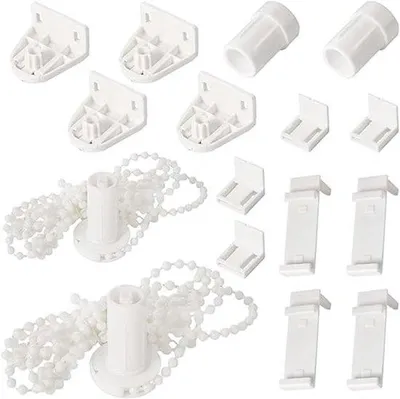 Image de Unyqoos® Kit de fixation pour stores enrouleurs 17–18 mm – Pièce de fixation de remplacement en plastique, chaîne de 89 cm, pour stores enrouleurs intérieurs/extérieurs à chaîne, blanc