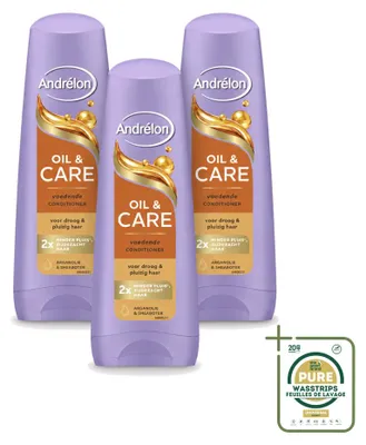 Productafbeelding van 3 x Andrélon Oil & Care Conditioner voor droog en kroeshaar, 200 ml - Voorraadverpakking - 3 stuks