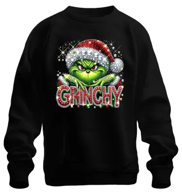 Produktbild von Grinchy Weihnachten Glitzer Strass Santa frech lustig Sweatshirt Pullover, Schwarz, S