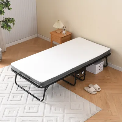 Produktbild von Odikalo Metallbett Gästebett Klappbett 90x190cm 4 Rollen mit 10cm Foam Matratze Schwarz