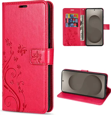Produktbild von Hülle für Samsung Galaxy S26+ 5G Handyhülle Wallet Case Kartenfächern Blume Rot