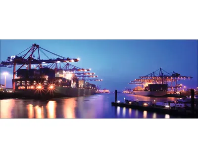 Produktbild von Glasbild Hamburg Hafen Nacht GLA391 125x50 cm