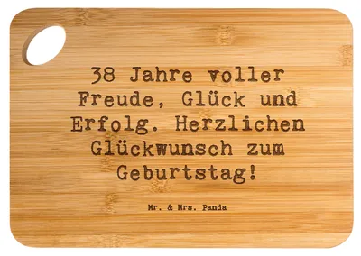 Produktbild von Mr. & Mrs. Panda Brett Spruch 38. Geburtstag Freude - Transparent - Geschenk, Liebe, Geburtstagsspruch, Schneidebrett, Glückwunsch, Frühstücksbrettchen, Happy Birthday