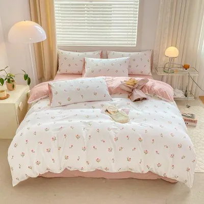 Obrázok produktu pre Uniqoos® detská obliečka na posteľ 135 x 200 cm – ružové tulipány, obojstranná, 100% mikrovlákno, 1 obliečka na prikrývku + 1 obliečka na vankúš, OEKO-TEX®