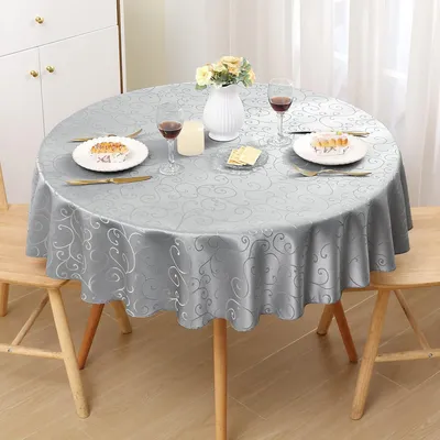 Obrázok produktu pre Obrus Jacquard, okrúhly, priemer 140 cm, sivý, umývateľný, polyester