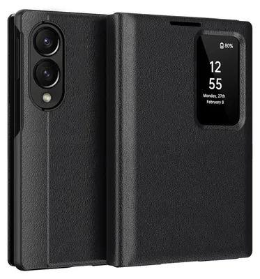 Obrázek produktu pro Kožené flipové pouzdro pro Samsung Galaxy Z Fold 8, obal s funkcí Smart View okna a přihrádkou na karty Černý