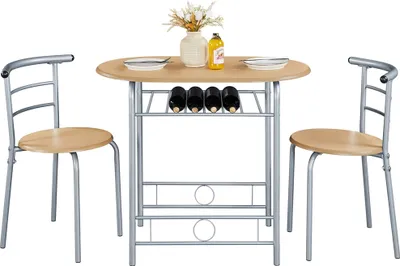 Produktbild von Yaheetech Essgruppe Tischgruppe für 2 Personen mit 1 Esstisch & 2 Stühle Küchentisch mit Ablagefach Esszimmertisch Armlehnstuhl Esstisch-Set Holzfarbe