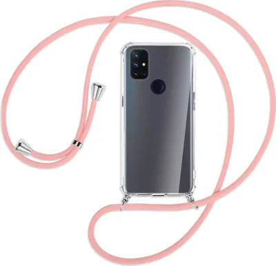 Produktbild von Handykette Backcover-Schutzhülle mit Band (Metall silberfarben) für OnePlus Nord N10 5G - rosa