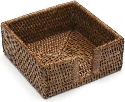 Image de Porte-serviettes en bois, panier en rotin marron, 25 x 25 cm