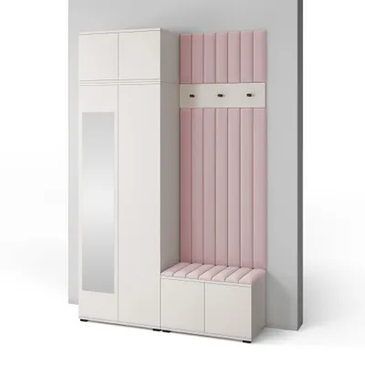 Produktbild von Garderoben-Set Napoli Version 14: Kleiderschrank mit Polsterpaneelen, Schuhschrank Flur und Eingangsbereich (Cashmere/Trinity 19)