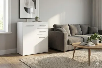 Produktbild von Kommode - mit 2 Schubladen - mit 2 Türen - 75 x 82 x 33 cm B/H/T - Weiß - Moderne Sineboard - für Wohnzimmer - Schlafzimmer - Scala