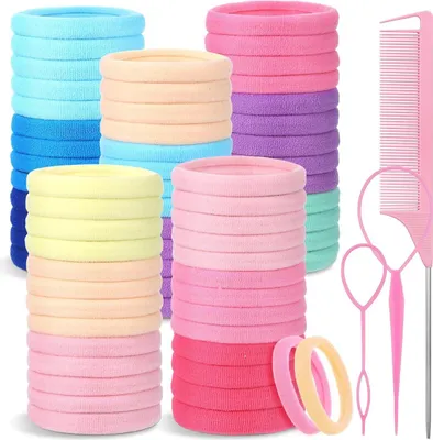 Image de 100 élastiques pour cheveux Femme Fille 4.3cm Coloré Élastique + Peigne à queue