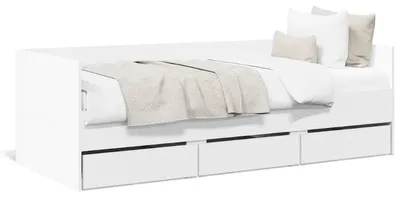 Obrázok produktu pre Jednolôžková posteľ – 90x200 cm, s úložným priestorom – 3 zásuvky – Rám z dreva odolného voči vlhkosti – Bez matraca – Armygren