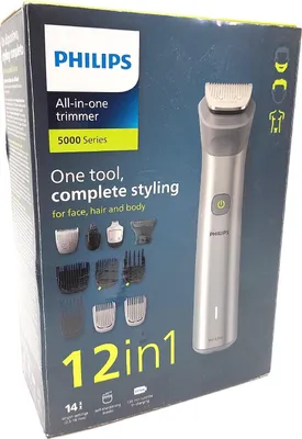 Obrázek produktu pro Philips Multifunkční zastřihovač MG5950/15 Řada 5000, Nerezová ocel, 0,5 mm, 1,6 cm, 1 mm, Bradka, Ucho, Nos, Baterie