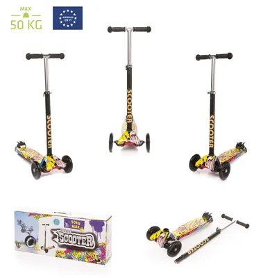 Zdjęcie produktu dla 4Baby | Hulajnoga dla dzieci – trójkołowa hulajnoga – z kołami LED, regulowana wysokość, składana, nośność do 50 kg, łożyska ABEC-7, od 2 lat