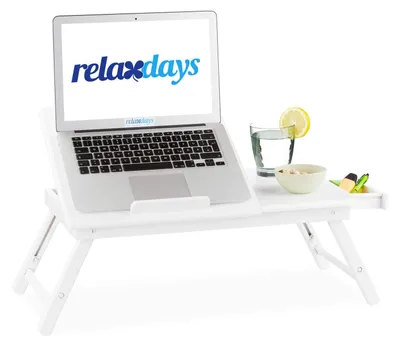 Zdjęcie produktu dla Stolik pod laptop - Stolik do łóżka - Bambus - Biały - 35 x 33 cm
