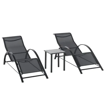 Produktbild von Gartenmöbel-Set – Lounge-Sessel-Set – Terrassentisch- und Stuhlset – Zwei Lounge-Sessel und ein Tisch mit Ablage – 59 x 169 x 66 cm – Schwarz