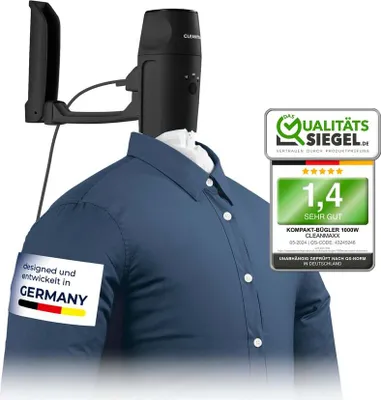 Produktbild von CLEANmaxx Hemdenbügler PRO KOMPAKT - easy an die Tür hängen & automatisch bügeln - schwarz/silber