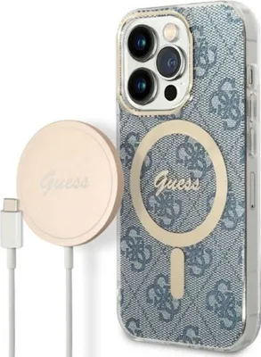Produktbild von Guess Set Magsafe Ladegerät + Hülle Für Iphone 14 Pro Max 6.7 Blau 4G Print (Gubpp14Xh4Eacsb)