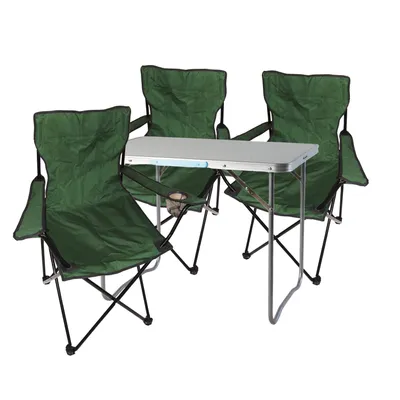 4-tlg. Grün Campingmöbel Set, Tisch mit Tragegriff und Campingstuhl mit Tasche
