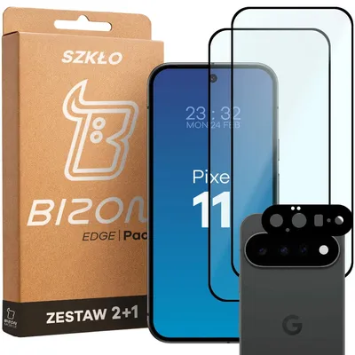 Produktbild von 2x Gehärtetes Glas + Kameraschutz für Google Pixel 11, Bizon Glass Edge Pack, Schwarz