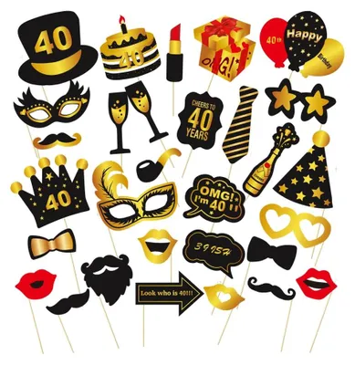 30-teiliges Fotobox-Requisiten-Set für 40. Geburtstag
