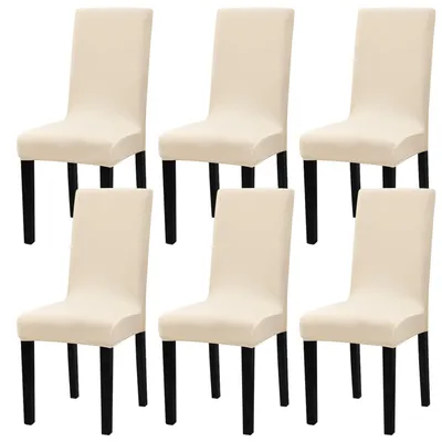 Productafbeelding van Stoelhoes set, 6 stuks, stretch, wasbaar, beige, polyester