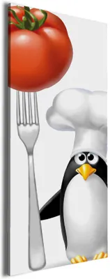Produktbild von Wallario Premium Leinwandbild Pinguin Koch in Größe 30 x 75 cm