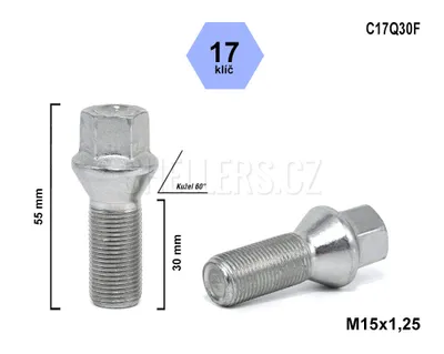 Obrázek produktu pro Kolový šroub M15x1,25x30 kužel, klíč 17, C17Q30F, výška 55 mm