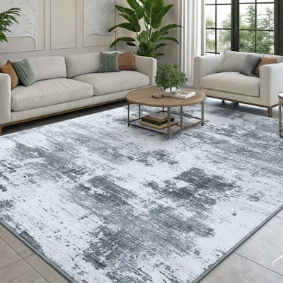 Obrázek produktu pro Moderní abstraktní koberec, 80x150 cm - lze prát v pračce a má protiskluzovou úpravu, barva šedá