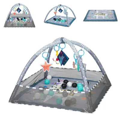 Produktbild von Kikkaboo Spielbogen, Krabbeldecke 2 in 1, Greiflinge, 18 Spielbälle, Bällebad hellblau