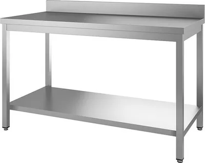 Image de Table de travail en acier inoxydable avec base et rehausse, 800 (L) x 600 (P) x 880 (H) mm.