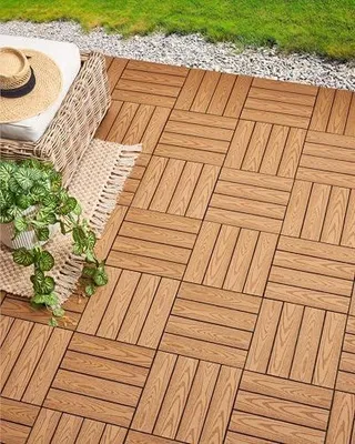 Produktbild von WPC Terrassenfliesen Set mit 11 Stück 30x30 cm in hellbrauner Holzoptik mit Klicksystem