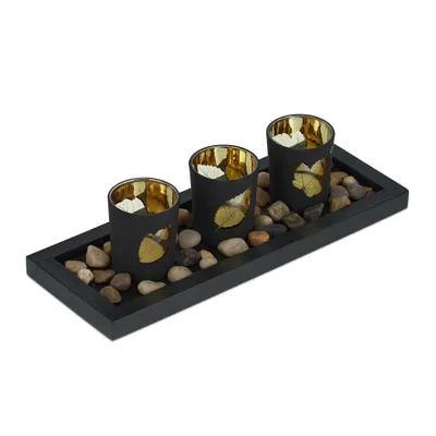 Produktbild von relaxdays Schwarze Teelichthalter mit Tablett