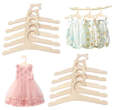 Immagine prodotto di TRANKIELO® - 10 appendiabiti in legno per abbigliamento neonato - design antiscivolo - salvaspazio - ideali per l'abbigliamento per bambini