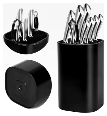 Produktbild von 3-in-1 Messerblock ohne Messer in Schwarz für 8-12 Messer mit Scherenschlitz und Schärfstab