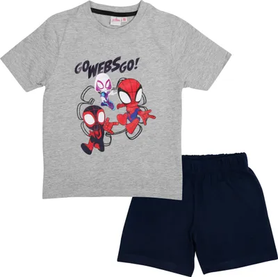 Produktbild von Marvel Spiderman Schlafanzug für Jungen - Spidey -  Kinder Pyjama Set Kurzarm Oberteil mit Hose Grau/Schwarz 122-128