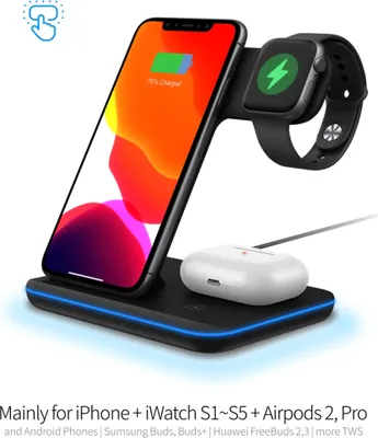 Immagine prodotto di 15w 3-in-1 caricatore wireless di tipo C a ricarica rapida Dock Station compatibile per Iphone Iwatch Airpods