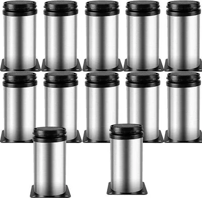 Produktbild von Verstellbare Metallpoten 10 cm - Set aus 12 - Runde Edelstahlbeine - Möbelbeine - Sitzbeine - Einfache Montage